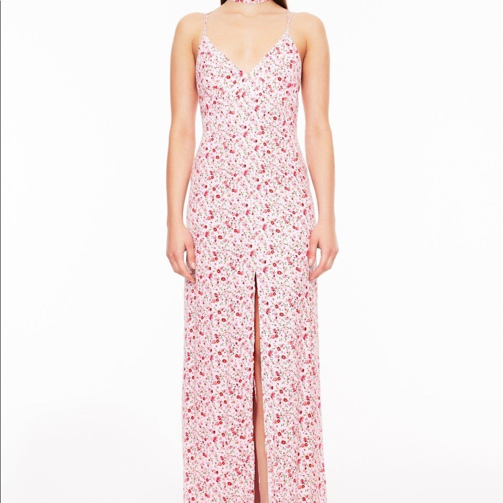 AFRM pink thin strap slit dress